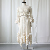  MQTIME  -  Maternity Photoshoot Dress Shed Gypsy Set Women's Boho Western Two-Pieces Cream Layered Ruffle Maxi Skirt For Pregnancy Session