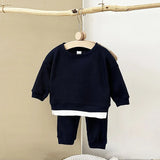 MQTIME  -  New Spring Baby Waffle Clothes Set Cute Kids Boys Solid Color Hoodie +Sweat Pants Toddler Color Block Outfit