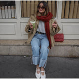  MQTIME  -  Autumn Retro Patchwork Lapel Jacket Woman Single Breasted Long Sleeved Pocket Short Coats Casual Office Lady Outwear New