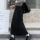 Mqtime Y2K Streetwear Solid Color Casual A-line Skirt Women Spring New High Waist Fashion All-match Mid-length Skirt with Belt