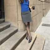 MQTIME  -  Women Gray Vertical Stripe Pencil Skirts High Waist Vintage Slim Knee Length Autumn Elegant Office Business Bodycon Midi Skirts