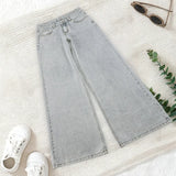  MQTIME  -  Fashion Low-rise Wide-leg Casual Light-colored Jeans New Street Personality Straight Trousers Baggy Jeans