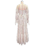  MQTIME  -  Boho Floral Maternity Dress Off-Shoulder Long Sleeve Pregnancy Gown Photoshoot Baby Shower Elegant Maternity Photography Dress