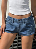 MQTIME  -  Summer Women's Striped Denim Shorts Streetwear Fashion Spicy Girls Low Waist Hot Pants New Korean Style Versatile Casual Shorts