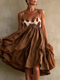 MQTIME  -  Sexy Straps Backless Vacation Dress Chic Contrasting Color Off Shoulder Pleated Dress Retro Polka Dot Sleeveless Umbrella Dress