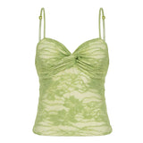 MQTIME  -  Y2k Solid Lace Patchwork Spaghetti Strap Sleeveless Slim All Match Thin Lace Patchwork Tanks