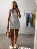 MQTIME  -  Print Sleeveless Short Dress Woman Patchwork Round Neck Solid Slim A-line Dresses Fashion Summer Vacation Beach Women's Vestidos