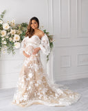 MQTIME  -  Lace Appliqued Prom Dresses Women Maternity Photoshoot Dress White Tulle Baby Shower Gown Customized Boho vestido de novia
