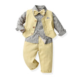 MQTIME  -  Fashion New Kids Boys Gentleman Clothing Set Long Sleeve Floral Bowtie Shirts+Vest+Trousers Toddler Boy Formal Suit