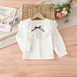 MQTIME  -  New Spring Kids Blouse Thin Style Solid Color Lace Children Shirt Girls Cute Bow Long Sleeved Shirt