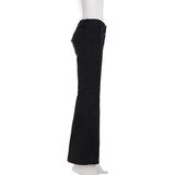 MQTIME  -  Chic Low Waisted Flared Pants Y2K High Street Retro Wide Leg Trousers Goth Slim Pocket Office Lady Korean Baggy Pants