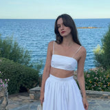 MQTIME  -  Halter Vest Tank Top Waist Cinched Big Hem Half Skirt Set Halter Waist Exposed Holiday Beach Suspender Blouse Waistcoat Skirts