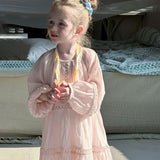 MQTIME  -  Spring Children Toddler Girls New Elegant Lace Dress Sweet Princess Solid Color Cotton Long Dress Kids Baby Ruffle Dress