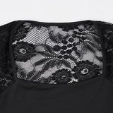  MQTIME  -  Y2k Autumn Square Collar Long Sleeve Solid Slim Sexy Patchwork Basic Women's T-shirts