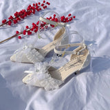 MQTIME  -  Women Summer Shoes Pointed Shoes White Bow Bridal Wedding Shoes Y2K Heels Lolita Cosplay Heels High Heels Elegant Party Shoes