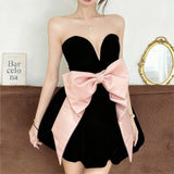 MQTIME  -  Fashion Party Dresses For Woman Evening Dress Backless Piglet Breast Vestidos Sexy Banquet Slim Bow Contrast Color Sleeveless