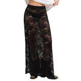 MQTIME  -  Women s Summer Lace Midi Skirt with Sheer Overlay Perfect for Beach Vacations Club Nights and Streetwear Chic