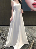 MQTIME  -   French White Elegant Women's Evening Dresses Summer V-Neck A-Line Floor-Length Party Long Slip Dress Fashion Gentle New 2024