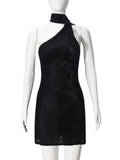  MQTIME  -  Sexy Backless Halter Mini Dress Women Gown Black Lace-up Sleeveless Slim Fashion Club Party Dress Elegant Spring Summer