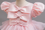 MQTIME  -  Girl's Princess Dress Cute Bowknot Children's Birthday Party Solid Layered Ball Gown for Autumn Spring 6 8 10 Years