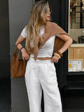 MQTIME  -  Cotton pants, white fashionable wide leg pants, spring and summer new styles, cross-border versatile, casual commuting