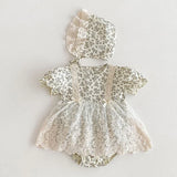 MQTIME  -  New Summer Newborn Baby Girl Romper+Hat Short Sleeved Cotton Print Lace Splicing Baby Clothes Infant Baby Girls Jumpsuit