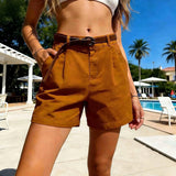 MQTIME  -  Spring Summer Women's Shorts High Waist Thin Wide Leg Short Pants with Belt Korean Solid Loose Casual Biker Shorts Women
