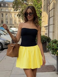 MQTIME  -  Sexy Contrasting Strapless Dress Women Chic Sleeveless Backless Waist-cinching Mini A-line Dresses Summer Lady Party Robes