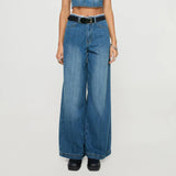 MQTIME  -  Women's Spring Summer Jeans with Pockets Fashion Loose Fit Casual Solid Low Rise Wide Leg Denim Pants Vintage Streetwear