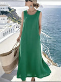 MQTIME  -  Casual and comfortable daily sleeveless summer new dress fashionable and loose solid color round neck mid length dress