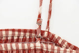  MQTIME  -  Women Elegant Red Plaid Skrit Sets Short Sling Top Camis High Waist Midi Skirts Summer Casual Holiday Beach Outfits