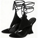 MQTIME  -  Women's Summer Trendy Irregular High Heels Cross Tie Toe Sandals European and American Fashion Banquet Walking Shoes