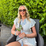MQTIME  -  Fashion Lace Patchwork Plaid Shirt for Women Elegant O Neck Fly Sleeve Female Top Summer New Lady Single Breasted Shirts