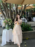 MQTIME  -  Elegant Vintage Tierred Floral Summer Women Dress Female Patchwork Long Fairy Dress Female Casual Evening Party Dress