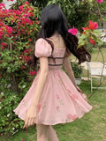 MQTIME  -  Sweet Floral Short Dresses for Women Summer New Puff Sleeve Ruffles A-line French Printed Birthday Party Dress Prom Vestido