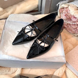 MQTIME  -  T-strap Pointed Toe Flats Shoes Women Bowtie Buckle Strap PU Leather Elegant Red Mary Janes Shoes Ladies Party Black Pumps