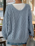 MQTIME  -  Autumn Winter Hot Sale Long Sleeve Wear Solid Color Quilted Sweater Loose Jacket Round Neck Wool Cardigan Women