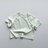 MQTIME  -  Children's Short-Sleeved Colorful Striped T-Shirt Summer New Boys And Girls Cotton Round Neck Korean Loose Casual Tops