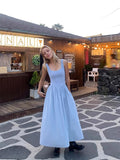  MQTIME  -  Square Collar Knitted Vest Dress Women's Waist and Thin Temperament Sleeveless Long Dress