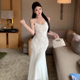 MQTIME  -  Women Dresses Sleeveless Embroidery Rose Flowers Mesh Patchwork Slash Neck Backless Elegant Sweet Party Dress Female
