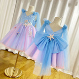 MQTIME  -  Luxury Sky Blue Baby Flower Girl Dresses Beaded Arab Pearls Princess Kids Gown for Birthday Wedding Evening Party J072