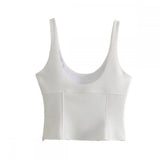 MQTIME  -  Elegant Plain Bow Camisole Tank for Woman White Slim Fit Camisole Tank with Zipper Summer New Fashion Short Vest Woman Clothing