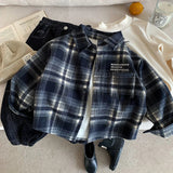  MQTIME  -  Kids Baby Boys Jacket Plaid Turn Down Collar Thicken Warm Toddler Boys Coat Versatile Letter Printed Little Boys Outwear Coat