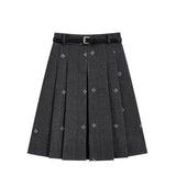 MQTIME  -   Retro age-reducing pleated spring and autumn new  versatile high-waisted temperament skirt skirt autumn and winter