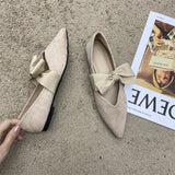 MQTIME  -  Bow Tie Mary Janes Shoes Women Elegant Daily Pointed Toe Flats Shoes Ladies Pu Leather Spring Autumn Casual Black Loafers New
