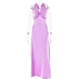 MQTIME  -  SilkySatin Dress SensualSexy VNeck LowBack Dress FigureFlatter TieBack Adjustable Dress SlimFit Evening FloorLength Gown
