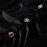 MQTIME  -  V-Neck Velvet Long Dresses Pleated Sexy Wide Shoulder Strap Waist Cinching Slim Fit Sleeveless Robes Gold Button Trend Dress
