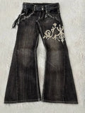 MQTIME  -  New Y2k Retro Flared Jeans Women Harajuku Gothic Embroidery Denim Pants Vintage Punk Baggy Street Grunge Washed Trousers