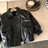 MQTIME  -  Boys Girls Jacket Spring Autumn New Arrival Tops Trendy Fashion Zipper Korean Style Faux Leather Jacket Coat