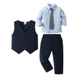 MQTIME  -  Boys' 4-Piece Formal Suit Set, Vest, Pants, Collared Dress Shirt and Tie Baby Toddler Kid Wedding Outfits Children Dresswear Set